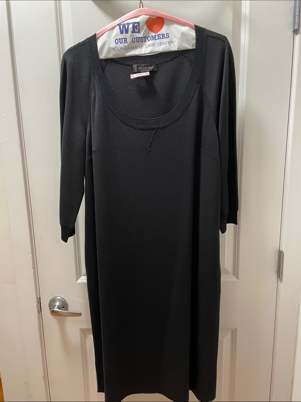 St. John Black Knit Midi Scoop Neck Dress